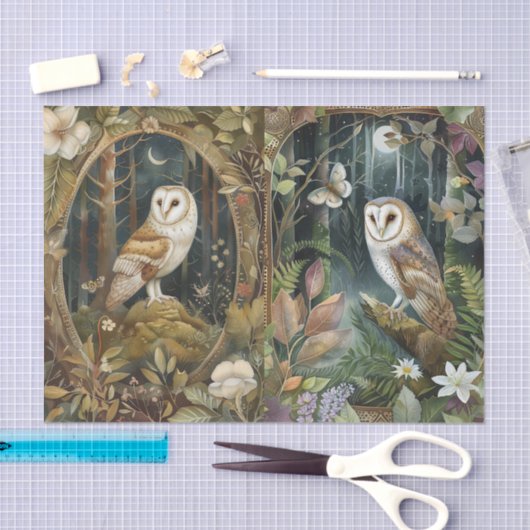 Pretty Pair of Barn Owls in the Forest Moonlight Tissuepapier (Craft)