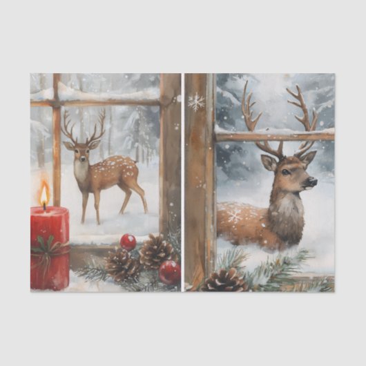 Pretty Pair of Deer in Window Panes in Winter Tissuepapier (Voorkant)