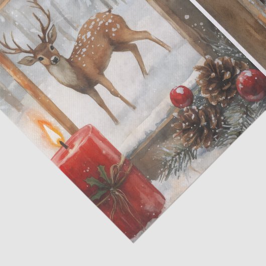 Pretty Pair of Deer in Window Panes in Winter Tissuepapier (Detail)