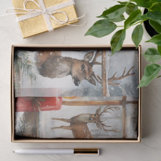 Pretty Pair of Deer in Window Panes in Winter Tissuepapier (Geschenk)