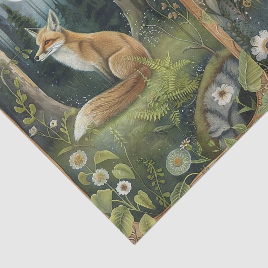 Pretty Pair of Foxes in the Forest Moonlight Tissuepapier (Detail)
