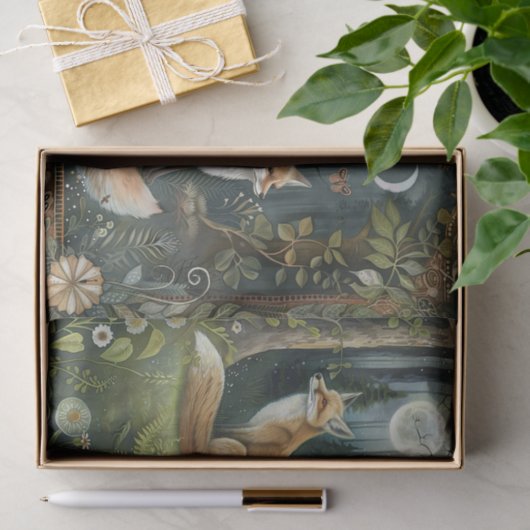 Pretty Pair of Foxes in the Forest Moonlight Tissuepapier (Geschenk)