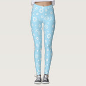 Pretty Pastel Blue Floral Pattern Leggings (Voorkant)