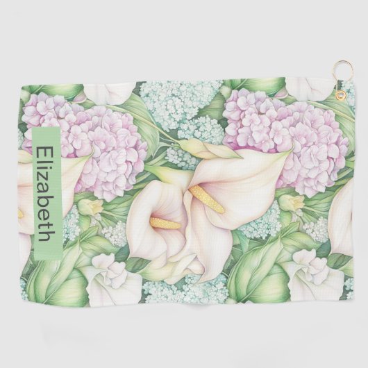 Pretty Pastel Calla Lily Personalized Golfhanddoek (Horizontaal)