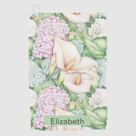 Pretty Pastel Calla Lily Personalized Golfhanddoek (Voorkant)