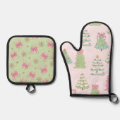 Pretty Pastel Christmas Trees and Bows Ovenwant & Pannenlap Set (Voorkant)