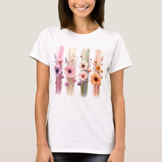 PRETTY PASTEL COLORED POPPY FLOWERS T-SHIRT (Voorkant)