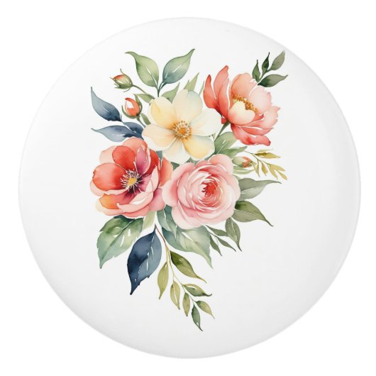 Pretty Pastel Floral Keramische Knop (Voorkant)