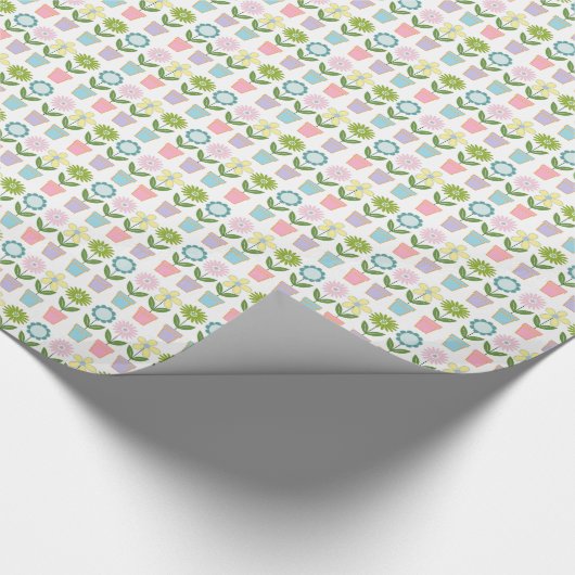 Pretty Pastel Flower Pots Pattern Cadeaupapier (Hoek)