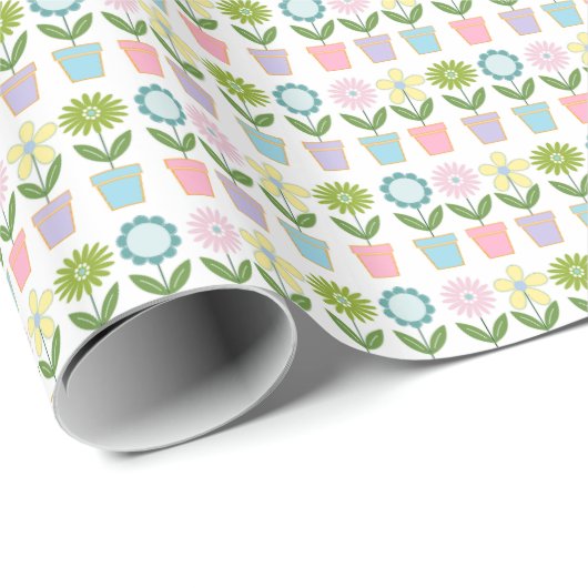 Pretty Pastel Flower Pots Pattern Cadeaupapier (Rol Hoek)