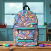 Pretty Pastel Holographic Rainbow Metallic  Bedrukte Rugzak