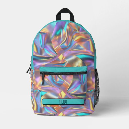 Pretty Pastel Holographic Rainbow Metallic Bedrukte Rugzak (Voorkant)