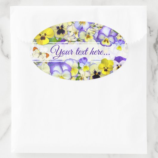 Pretty Pastel Pansies Your Text Ovale Sticker (Tas)