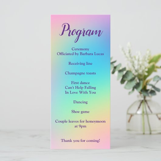 Pretty Pastel Rainbow Gradient Wedding Program Programmakaart (Staand voorkant)