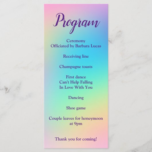 Pretty Pastel Rainbow Gradient Wedding Program Programmakaart (Voorkant)