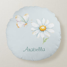 Pretty Pastel Watercolor Butterfly and Daisy Rond Kussen