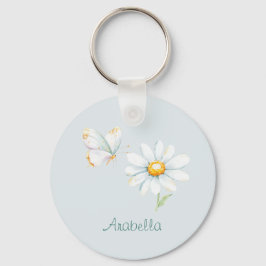 Pretty Pastel Watercolor Butterfly and Daisy Sleutelhanger