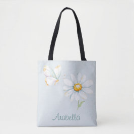Pretty Pastel Watercolor Butterfly and Daisy Tote Bag