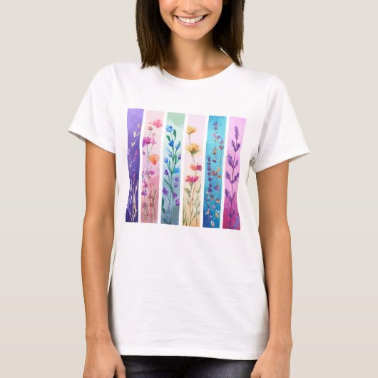 PRETTY PASTEL WILDFLOWER BRUSHSTROKES T-SHIRT (Voorkant)
