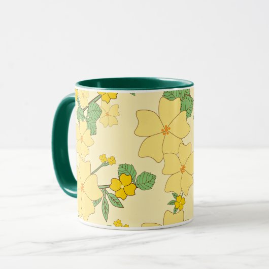 Pretty Pastel Yellow Floral Pattern, Mok (Voorkant links)