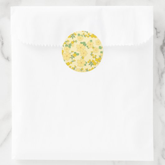 Pretty Pastel Yellow Floral Pattern, Ronde Sticker (Tas)