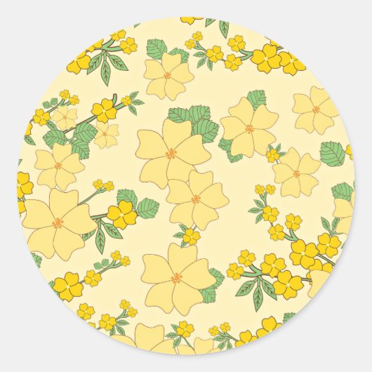 Pretty Pastel Yellow Floral Pattern, Ronde Sticker (Voorkant)