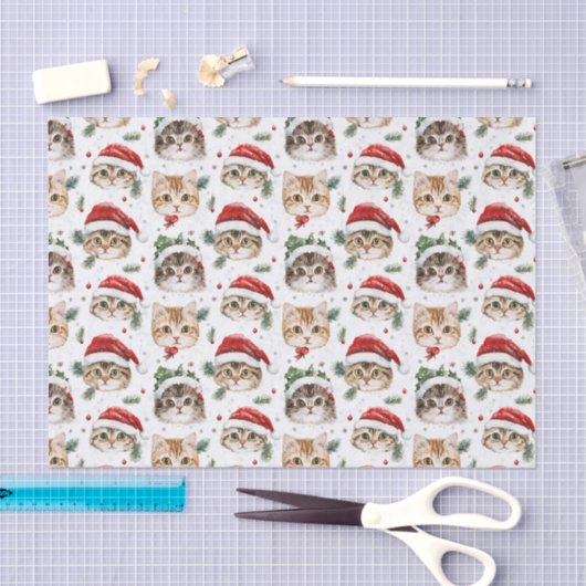  Pretty Pattern Christmas Cat Face Illustrations Tissuepapier (Craft)