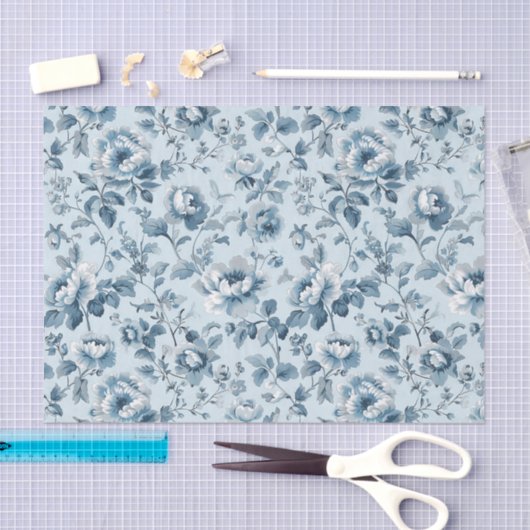 Pretty Pattern of Flowers in Shades of Blue Tissuepapier (Craft)