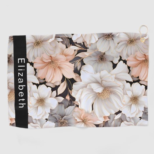 Pretty Peach and White Peony Personalized Golfhanddoek (Horizontaal)