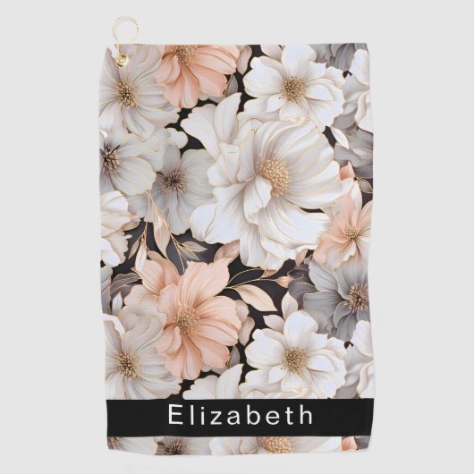 Pretty Peach and White Peony Personalized Golfhanddoek (Voorkant)