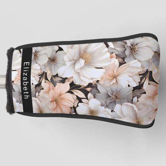 Pretty Peach and White Peony Personalized Golfheadcover (Voorkant)