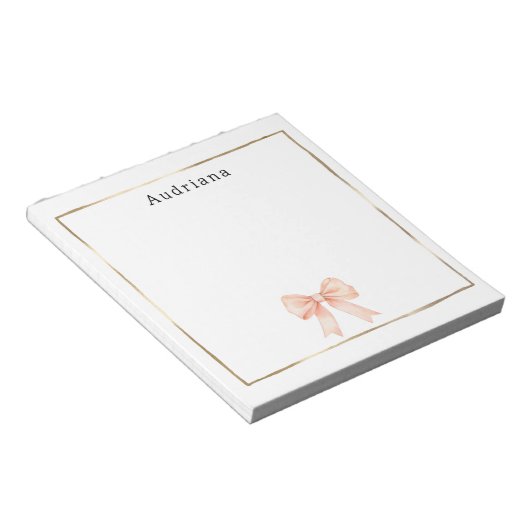 Pretty Peach Bow Personalized  Notitieblok (Schuin)