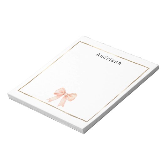 Pretty Peach Bow Personalized  Notitieblok (Linkerzijde)