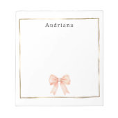 Pretty Peach Bow Personalized  Notitieblok (Voorkant)