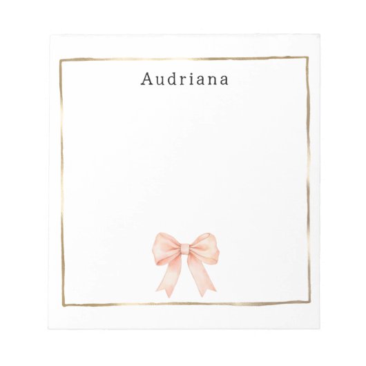 Pretty Peach Bow Personalized  Notitieblok (Voorkant)