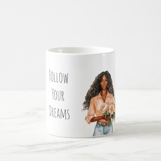 Pretty Peach Floral Dreams Black Lady Koffiemok (Center)