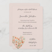 Pretty Peach Floral Heart Bridal Shower Kaart (Voorkant / Achterkant)