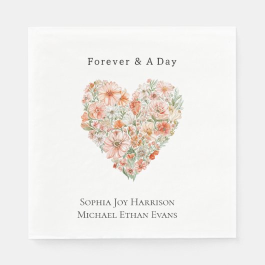 Pretty Peach Floral Heart Wedding Servet (Voorkant)