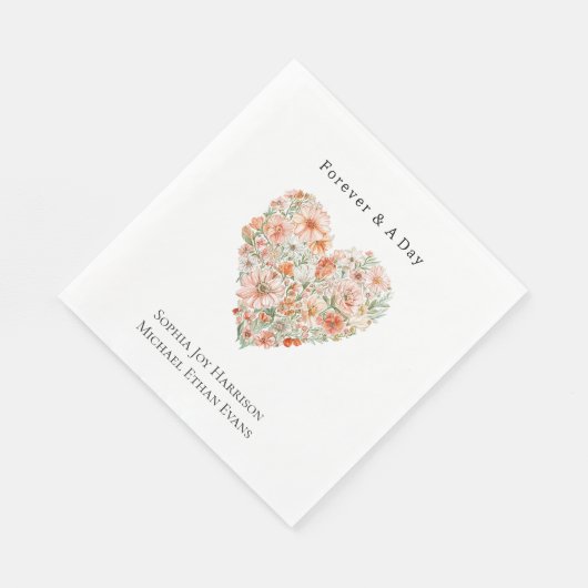 Pretty Peach Floral Heart Wedding Servet (Hoek)