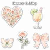 Pretty Peach Floral Heart Wedding Sticker (Voorkant)