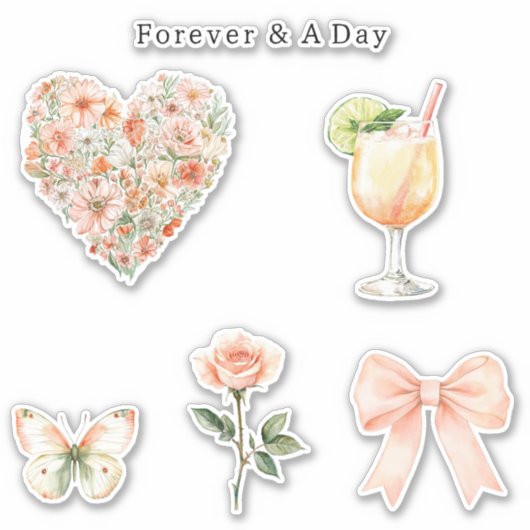 Pretty Peach Floral Heart Wedding Sticker (Voorkant)
