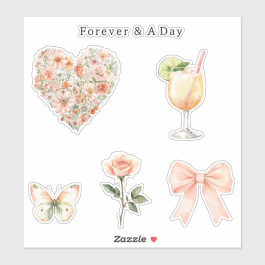 Pretty Peach Floral Heart Wedding Sticker (Vel)