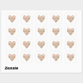 Pretty Peach Floral Heart Wedding Vierkante Sticker (Vel)