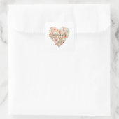 Pretty Peach Floral Heart Wedding Vierkante Sticker (Tas)