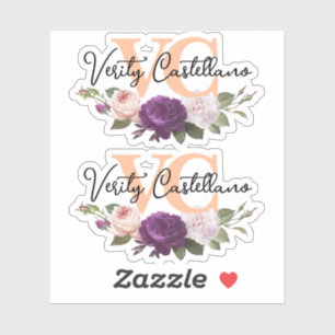 Pretty Peach Floral Roses Persoonlijke naamlogo 2- Sticker