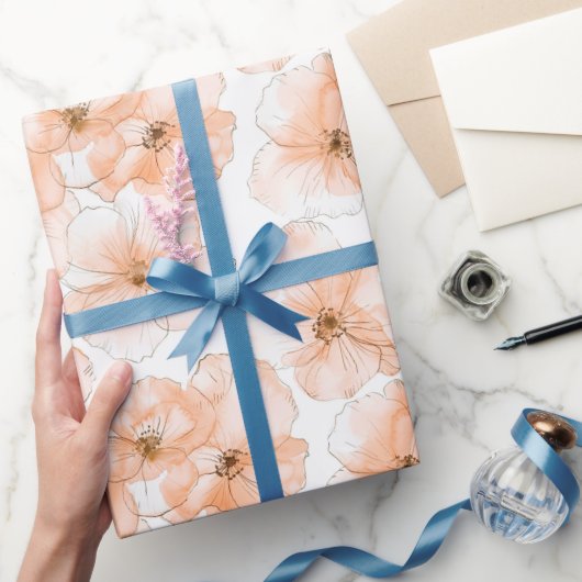 Pretty Peach Flowers Birthday Cadeaupapier (Geschenken)