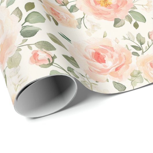 Pretty Peach Flowers Bridal Shower Cadeaupapier (Rol Hoek)