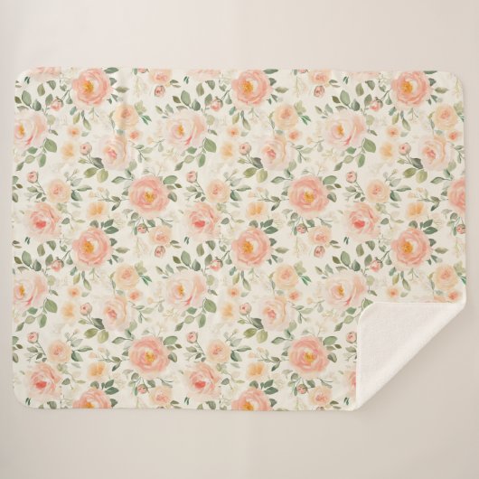 Pretty Peach Flowers   Sherpa Deken (Voorkant (horizontaal))