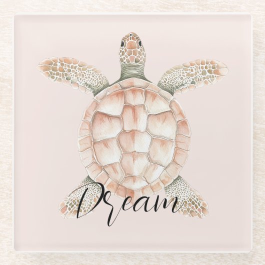 Pretty Peach Sea Turtle Dream Glazen Onderzetter (Voorkant)