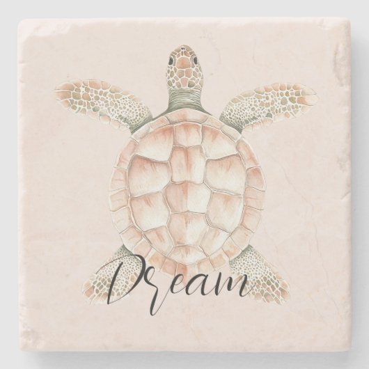 Pretty Peach Sea Turtle Dream Stenen Onderzetter (Voorkant)